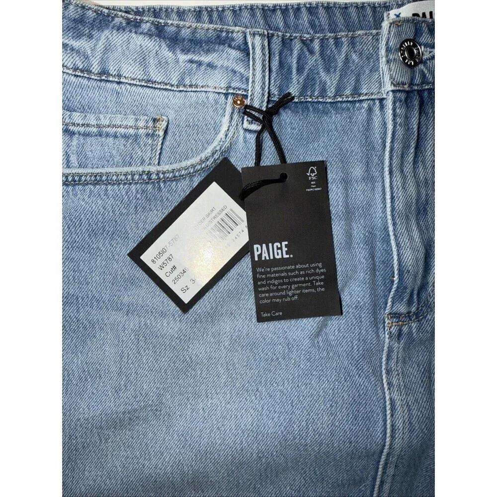 PAIGE Mader Denim Mini Skirt Size 34 Plus Size Distressed Raw Hem NWT